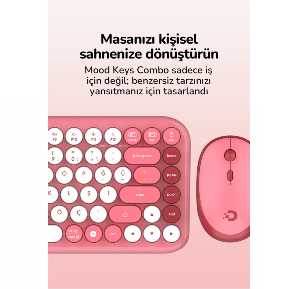 Daxi MK-340 Kablosuz Bluetooth Klavye Coral Pink Retro