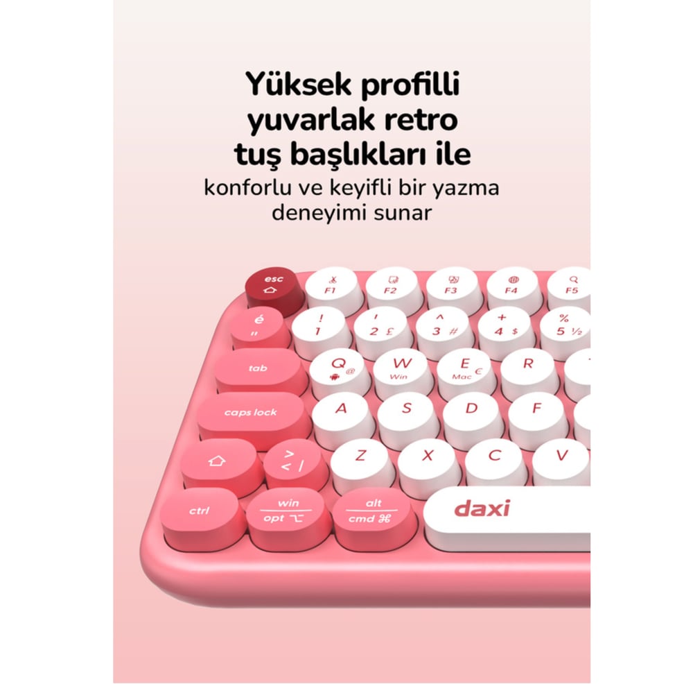 Daxi MK-340 Kablosuz Bluetooth Klavye Coral Pink Retro