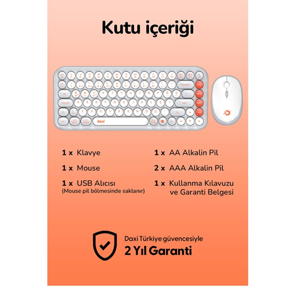 Daxi MK-340 Kablosuz Bluetooth Klavye Orange-Grey Retro