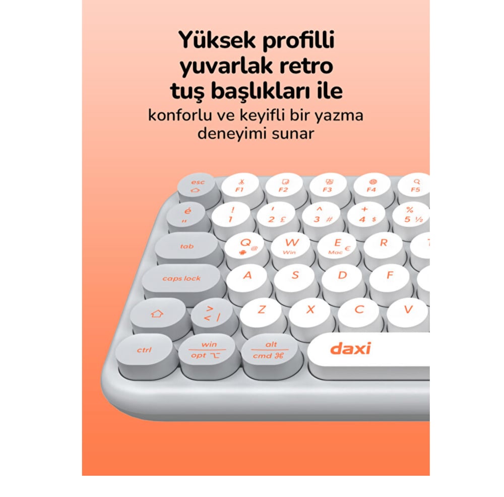 Daxi MK-340 Kablosuz Bluetooth Klavye Orange-Grey Retro