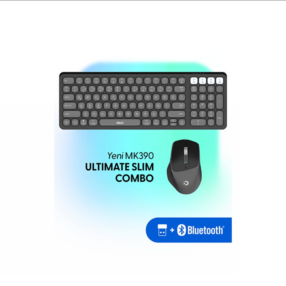 Daxi MK-390 Kablosuz Bluetooth/WiFi Klavye Set Retro Siyah