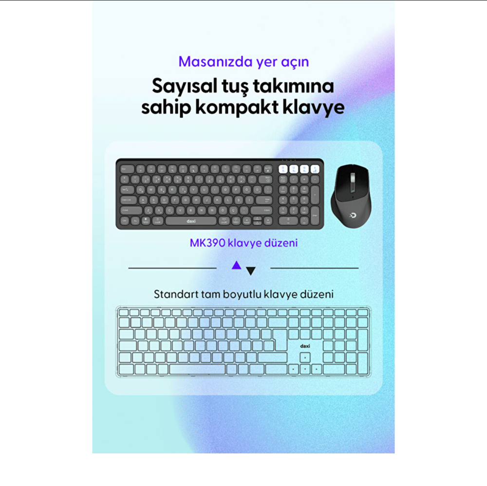 Daxi MK-390 Kablosuz Bluetooth/WiFi Klavye Set Retro Siyah