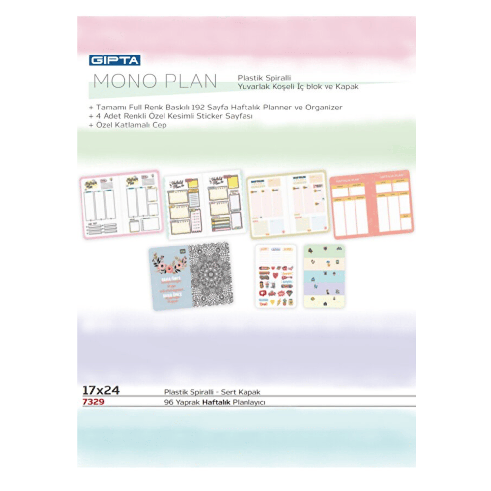 Gıpta Mono Plan 17x24 Spiralli Planner 96 Yaprak 