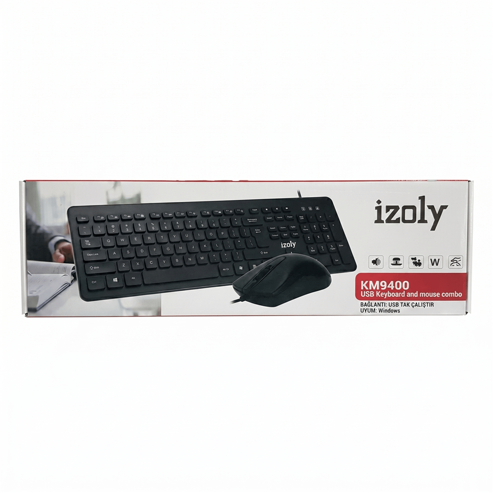 İZOLY KM9400 Q-F KLAVYE MOUSE KABLOLU SİYAH Bilgisayar Aksesuarı