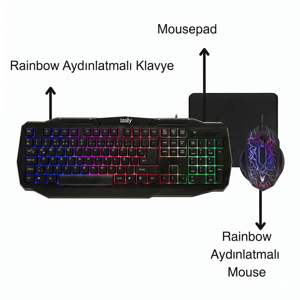 İZOLY SPECTRE 4 İN 1 GAMİN COMBO KLAVYE-MOUSE-KULAKLIK-MOUSEPAD SETİ