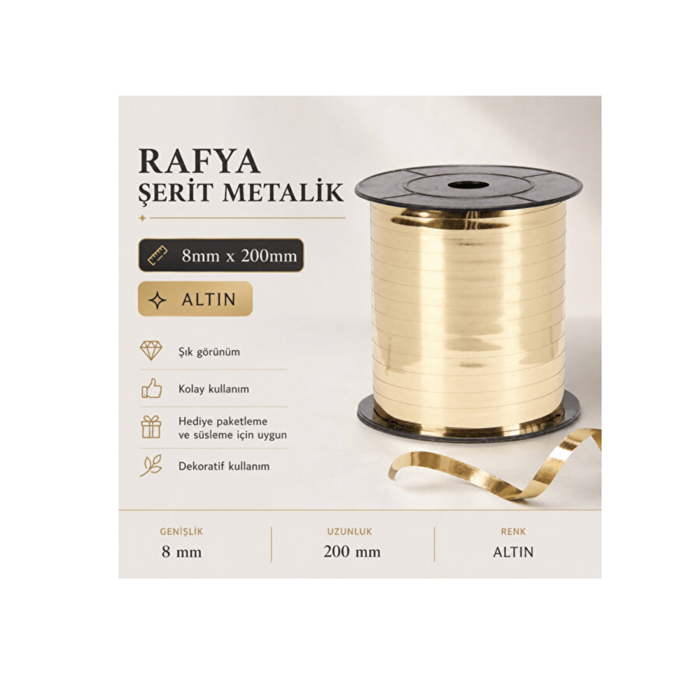 Karma  Rafya 8 mm x 200 m Metalik Altın  