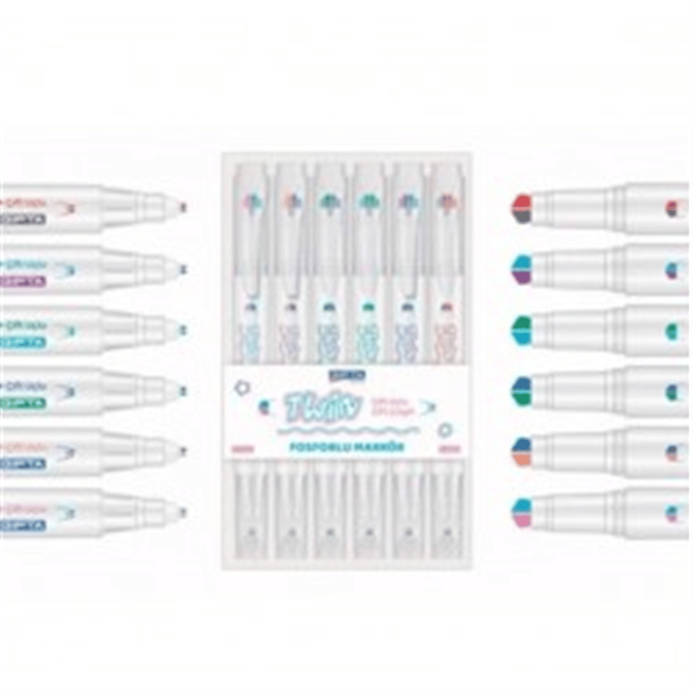KMP-MARKÖR ÜÇ BOYUTLU ÇİFT ÇİZGİ TWIN UÇ 6RNK SET
