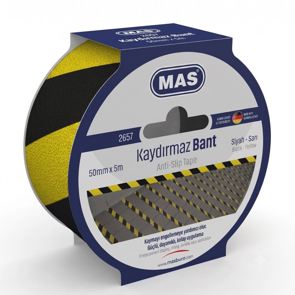 Mas Kaydırmaz Bant 50 mm x 5 m Sarı Siyah Zemin Bandı 