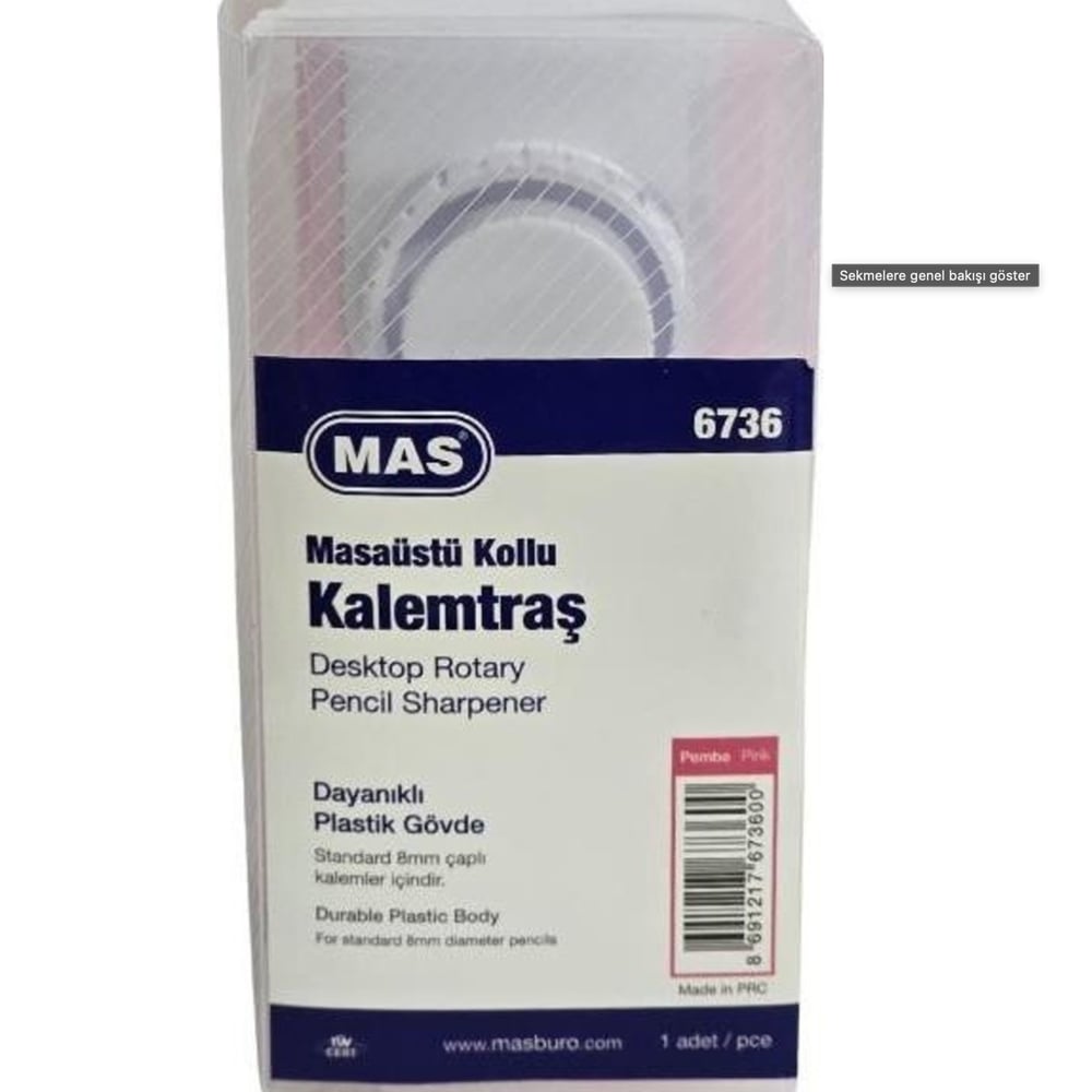 Mas Kollu Masa Tipi Plastik Kalemtraş Büyük Pembe