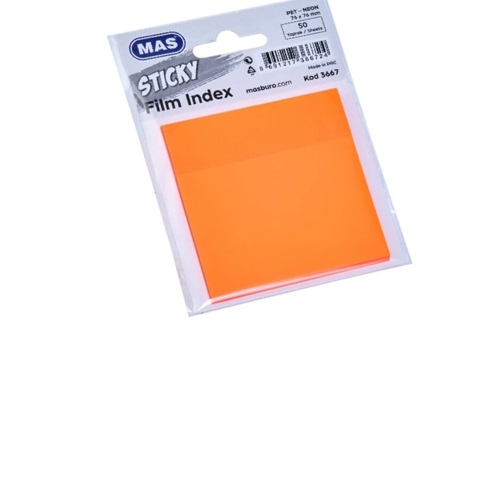 Mas Transparan PP Yapışkanlı Not Kağıdı Neon Oranj 76x76 Ofis