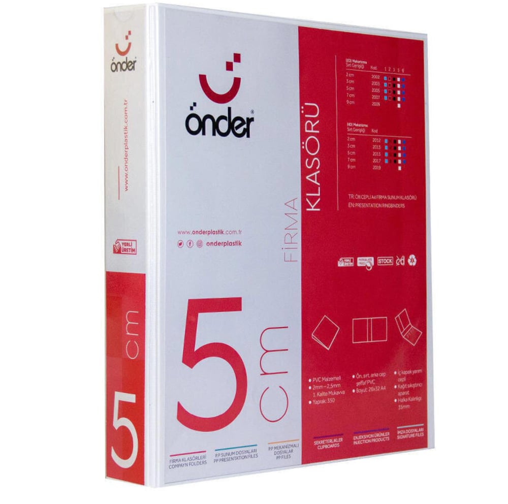 ÖNDER FİRMA KLASÖRÜ 5 CM 4 HALKA BEYAZ