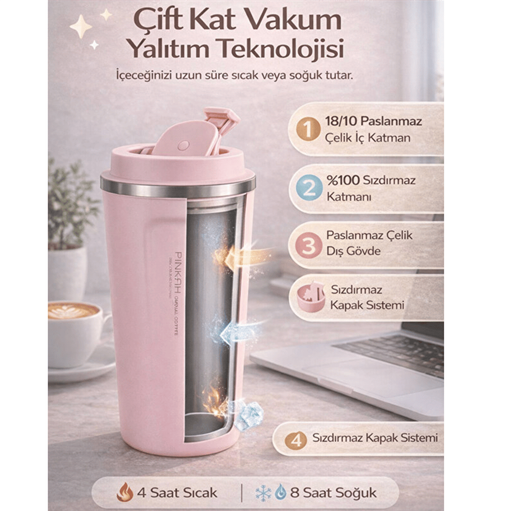 Pinkah 500 ML Termos Bardak Matara - Günlük Kullanım