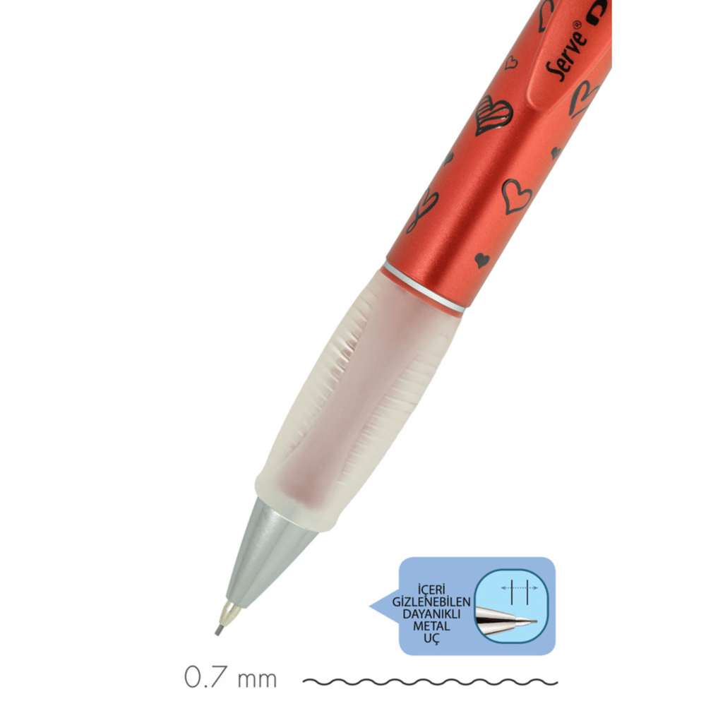 Serve Deep Pre Met. Mek. Desen 0.7 mm LAV Kırık Kalp Versatil Kalem