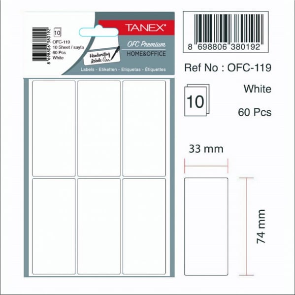 TANEX OFC OFİS ETİKETİ BEYAZ