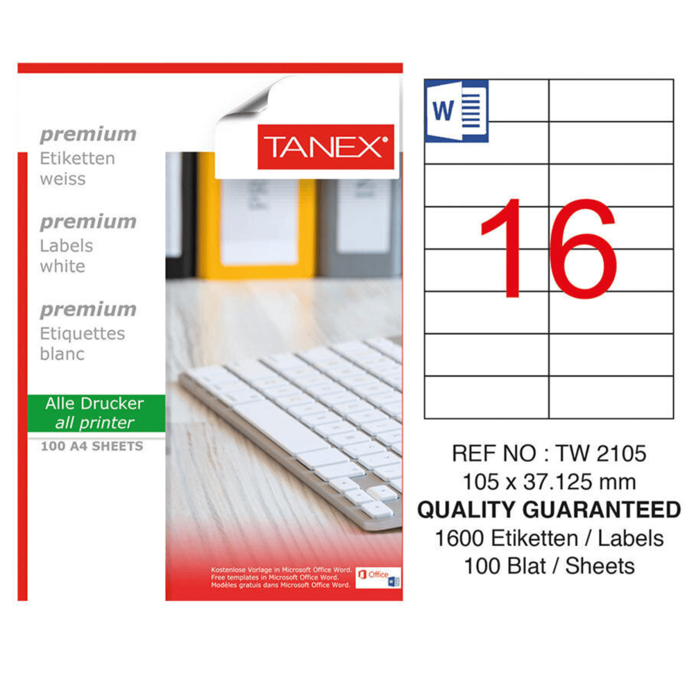 TANEX TW-2105 105*37 125 MM LAZER ETİKET 100 ADET