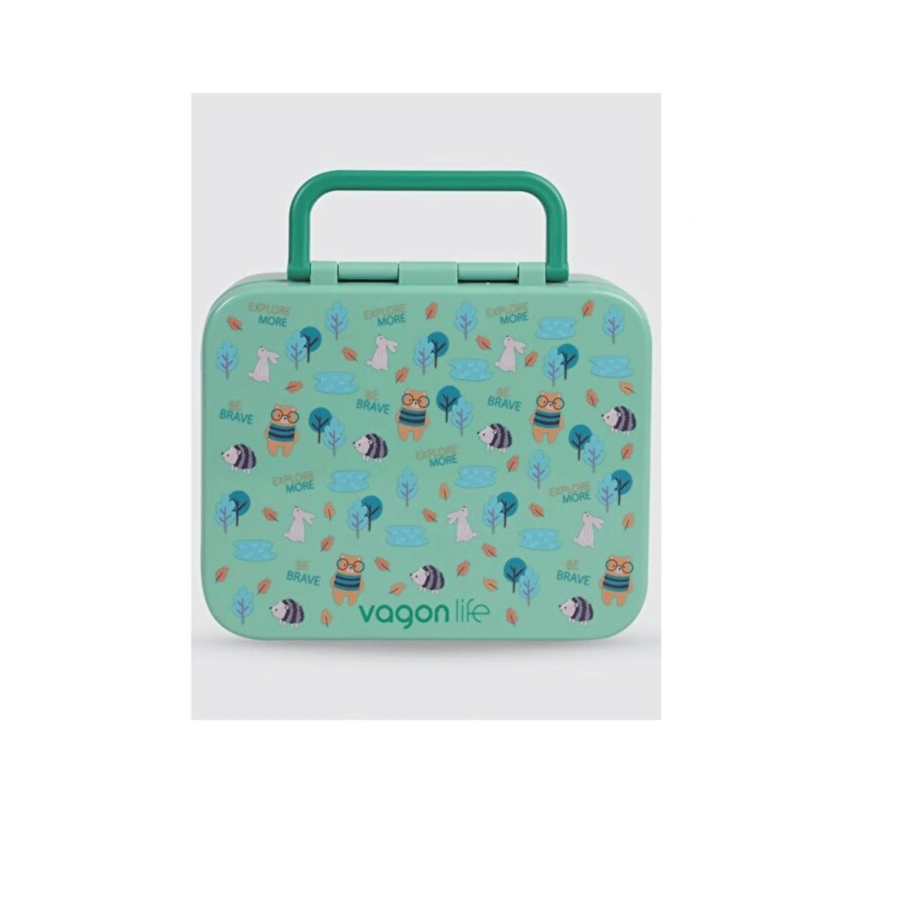 Vagonlife VGN-092 Yeşil Desenli 3 Bölmeli Lunchbox 1000 ml 