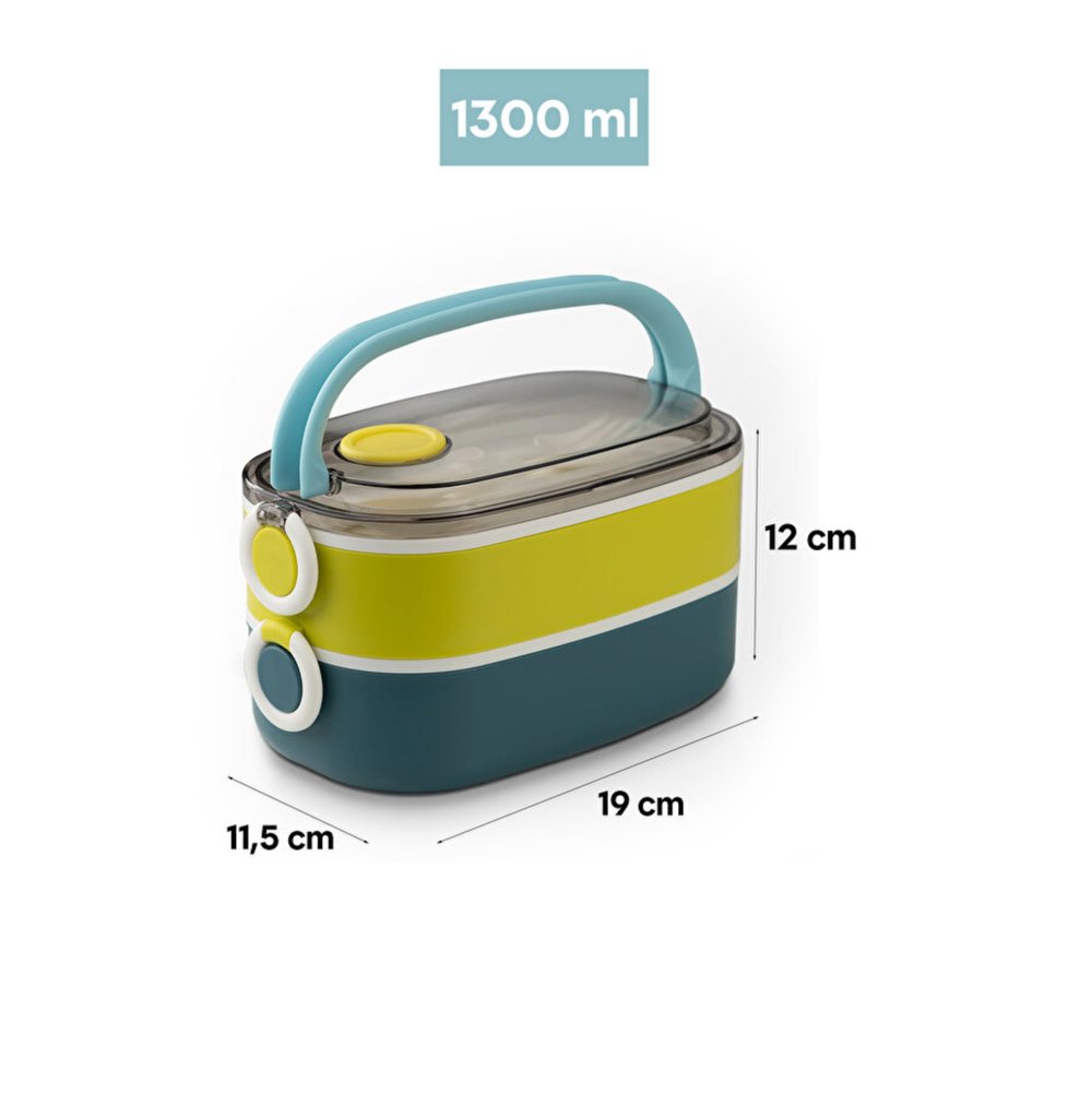 Vagonlife VGN-6729 Mavi Yeşil İki Katlı Çelik Lunchbox 900 ml