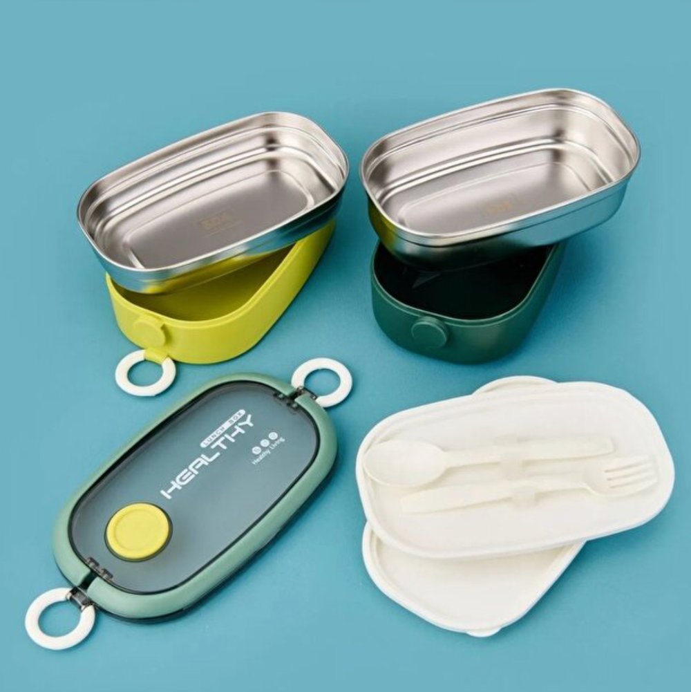 Vagonlife VGN-6729 Yeşil Sarı İki Katlı Çelik Lunchbox 900 ml