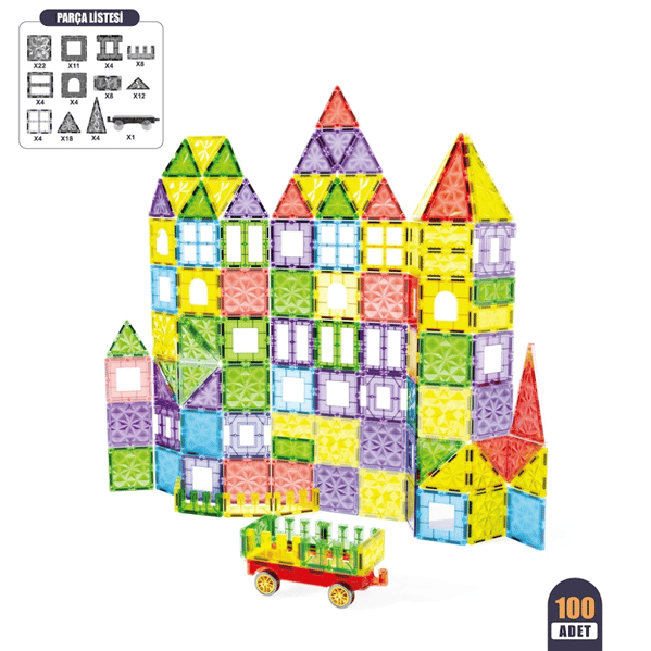 Vardem 100 Parça Manyetik Yapı Blokları 7.5 cm