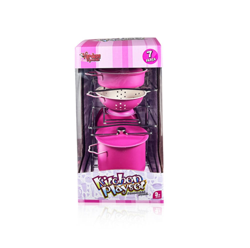 Vardem 7 Parça Raflı Pembe Emaye Mutfak Seti 