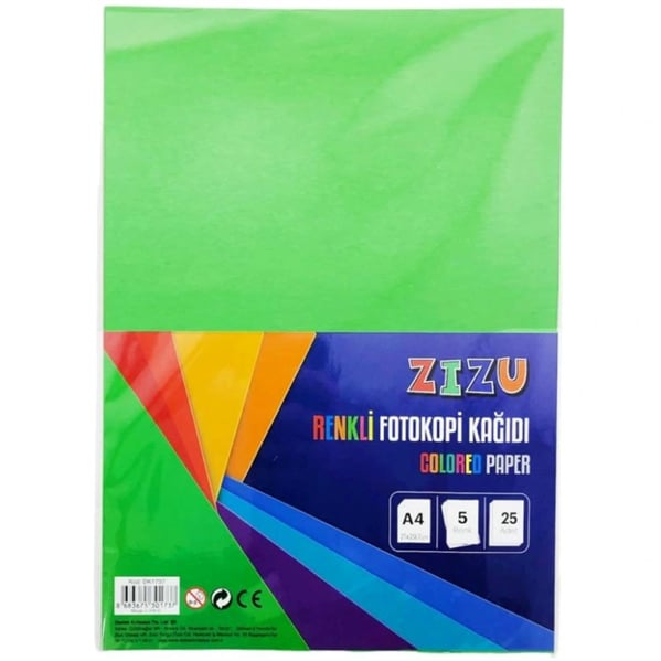zizu a4 renkli fotokopi kağıdı dk1744 25li 5 renk