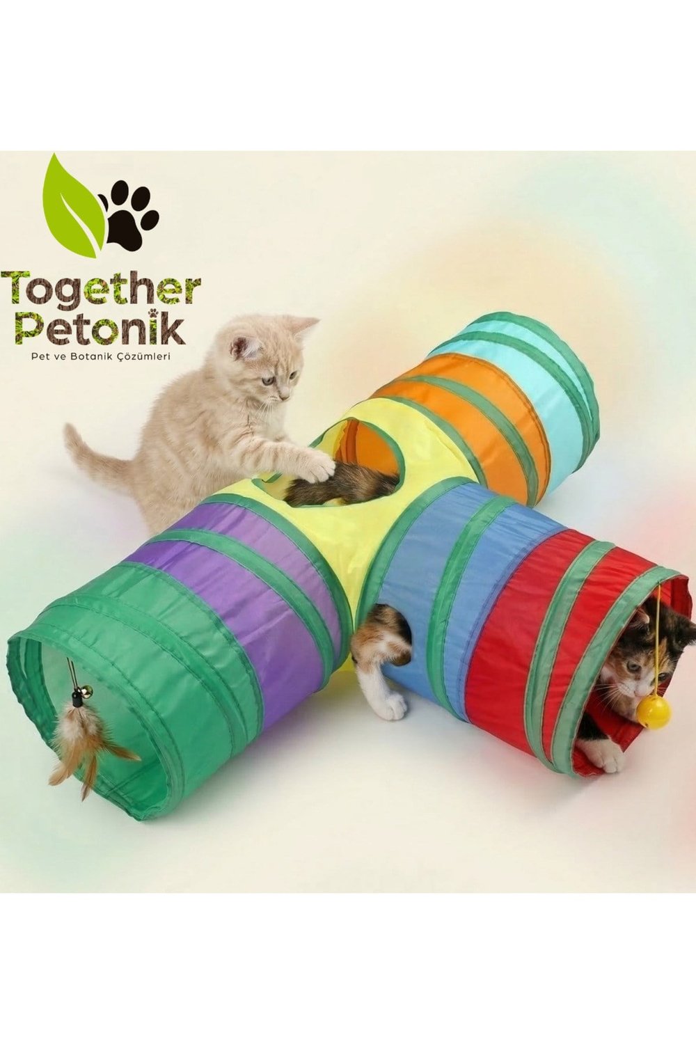 Kedi Oyun Tüneli - 3 Kapılı T Tipinde ve Oyun Topu