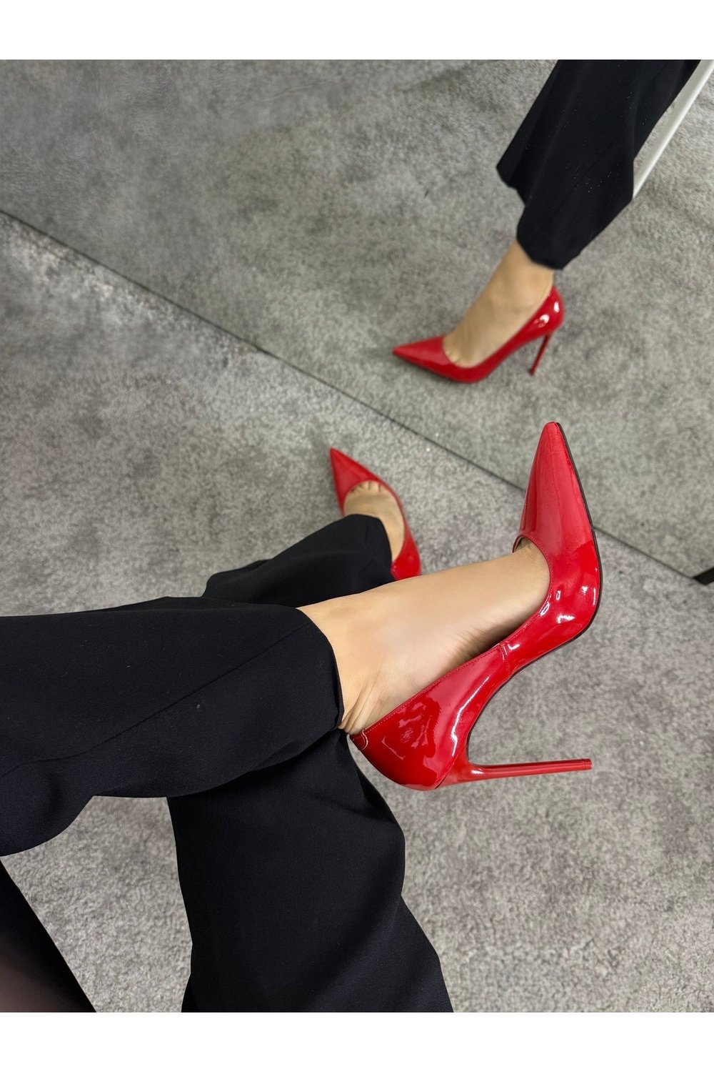 Kadın Kırmızı Rugan Tabanı Kırmızı Topuklu Stiletto Model Klasik Topuklu Ayakkabı