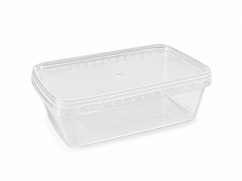 750 ML Dikdörtgen  Şeffaf Kase+Şeffaf Kapak TRN (50'li Paket)