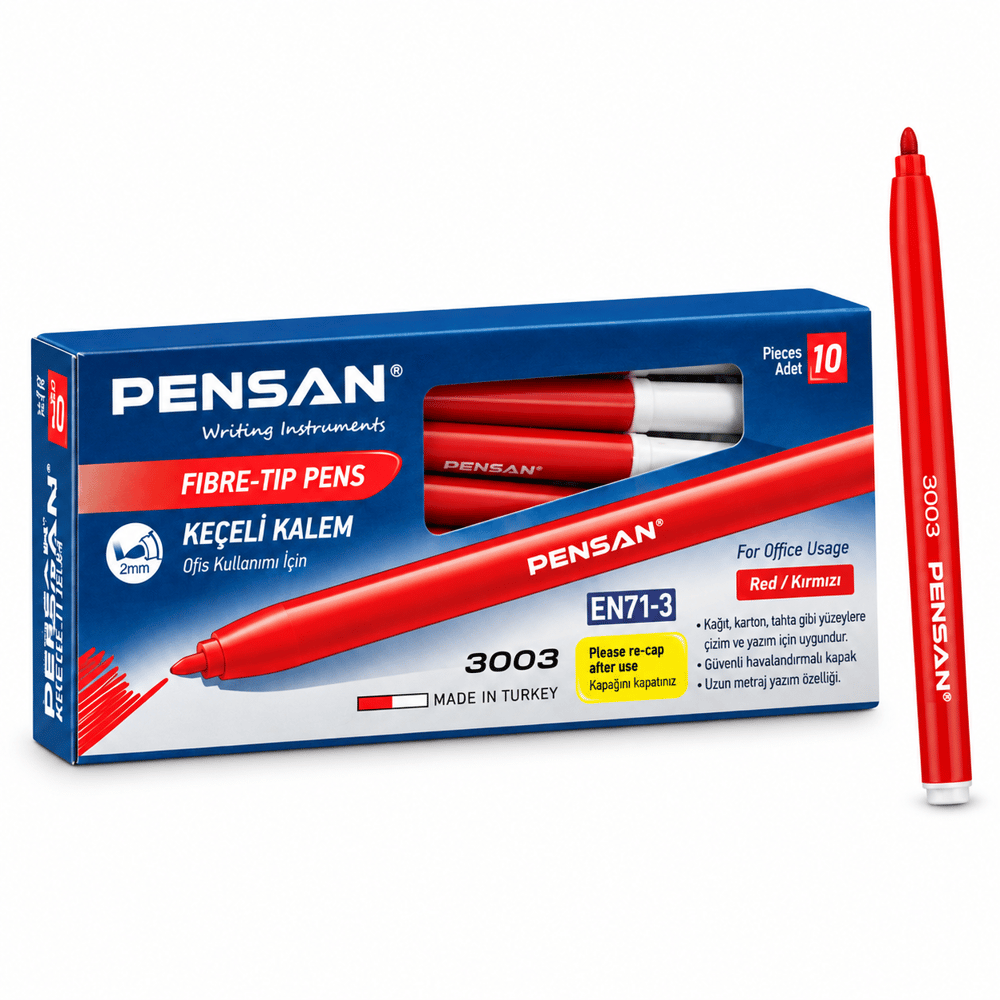 Pensan 3003 Ofis Tipi Keçeli Kalem Kırmızı