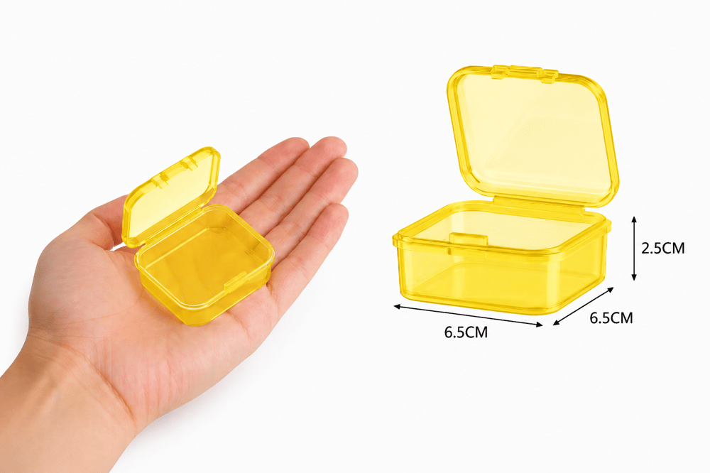 Plastik Kapaklı Küçük Kutu Sarı 6*6*2cm