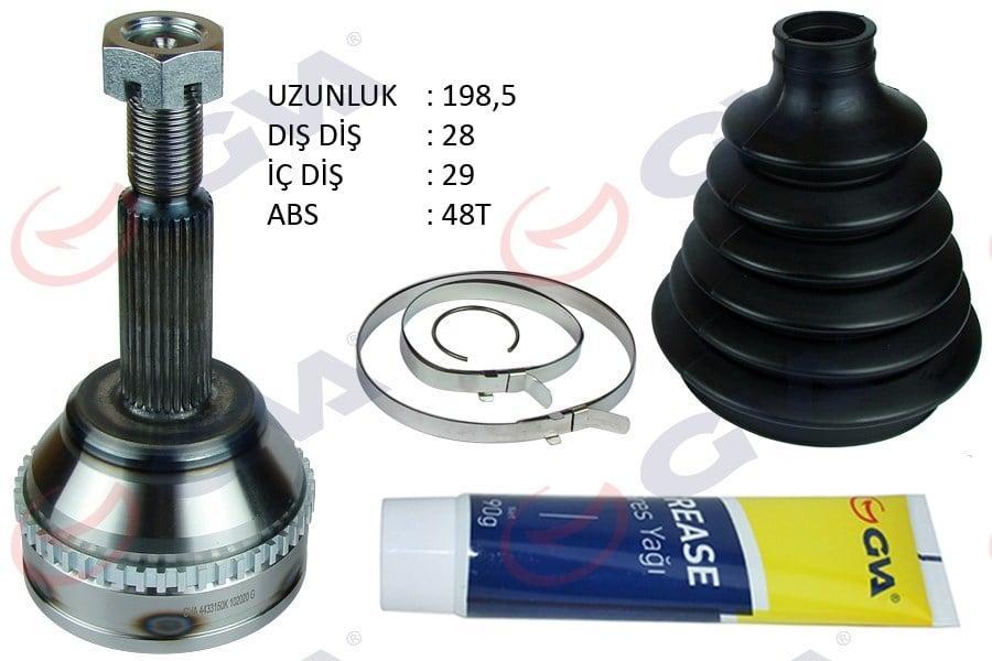 Aks Kafası Dış Ön Transit V347 2.2-2.4 Tdci 06- Abs Li 48Diş İnce Mil 28X29x60 198.5Mm Gva 4433150K