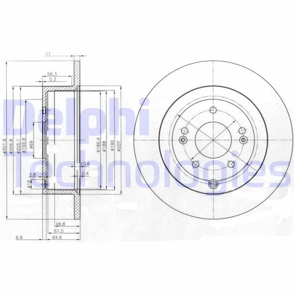 Arka Fren Diski Dolu Tip Hyundaı Santa Fe 2.2L D4eb 06-12 302 Çap X 5 Bijon - Takım Disk Fiyatıd Ir Delphı Bg4136