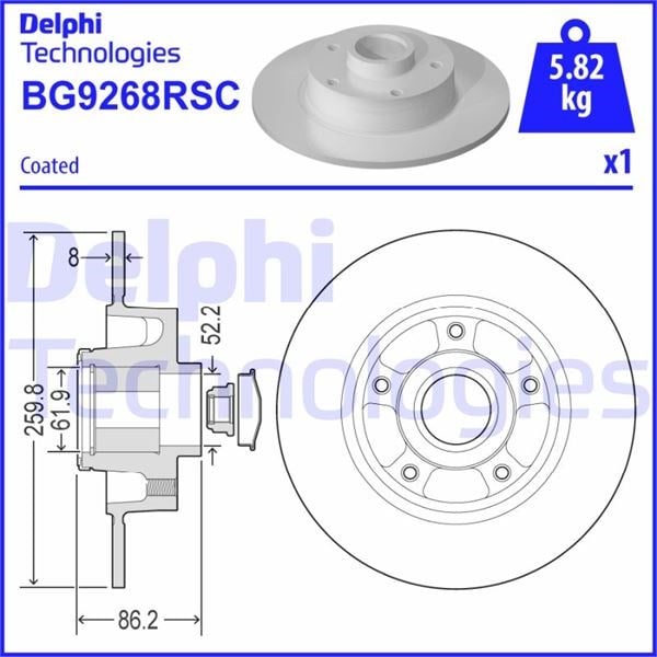 Arka Fren Diski Renault Megane Iv 15> Dış Cap: 260 Mm K:86 Mm 5 Delik Abs Sensörlü Rulmanlı Delphı Bg9268rsc