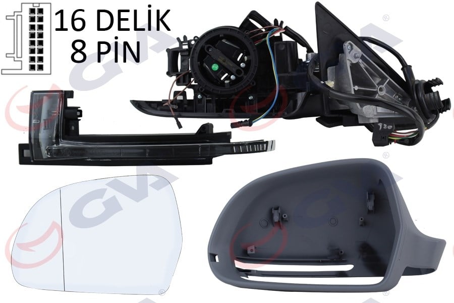 Dış Dikiz Aynası Sol A3 08> Elektrikli Isıtmalı Katlanır 3 Kapılı Astarlı Asferik 10 Fiş Vm-019Ebal Gva 1075966