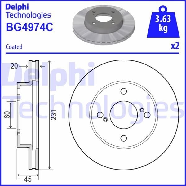 Fren Diski Çiftli Paket - Boyalı. Delikli Ön Suzukı Ignıs 10/2016 > Delphı Bg4974c