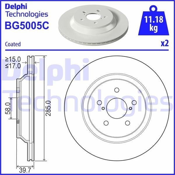 Fren Diski Çiftli Paket - Boyalı. Delikli Arka Impreza Hatchback Gt . Xv Gt 10/2016> Delphı Bg5005c