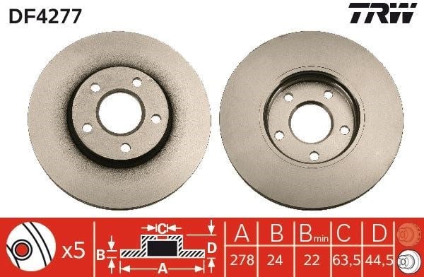 Fren Diski Ön Ford Connect 02> 278X24x5dl Trw Df4277