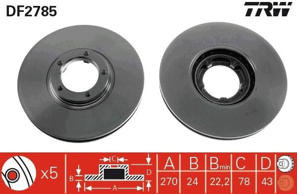 Fren Diski Ön Ford Transit 92> T15-M15 Çap: 270 Mm 270X24.1X5dlxhavalı Trw Df2785