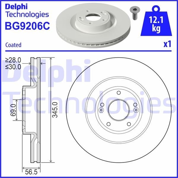 Fren Diski Tekli Paket - Boyalı. Delikli Ön Hyundaı Genesıs Coupe 01/2008 > Delphı Bg9206c