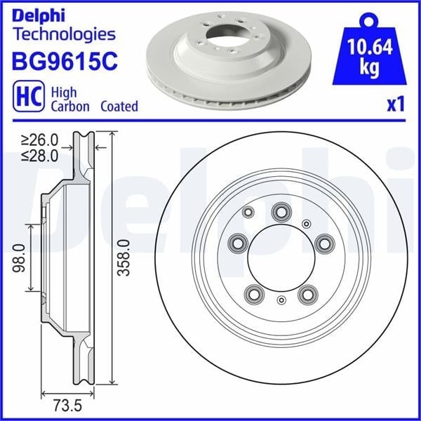 Fren Diski Tekli Paket -Boyalı. Deliksiz-Yüksek Karbon Arka Audı-Porsche Delphı Bg9615c