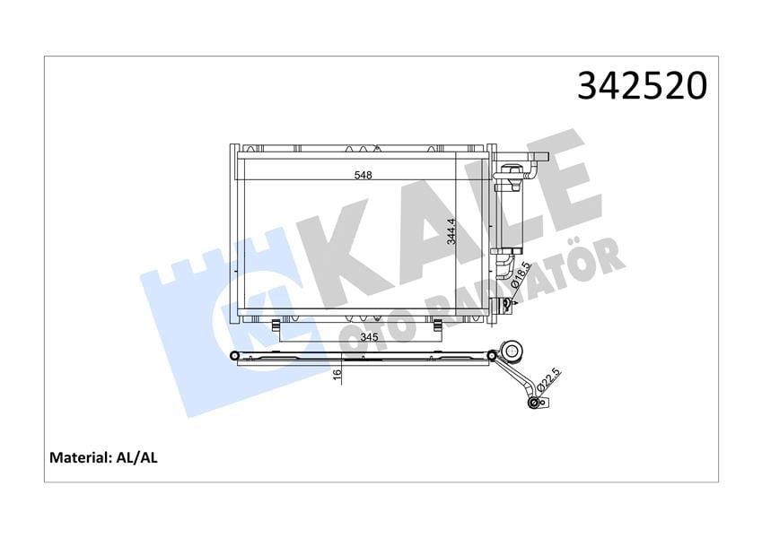 Klima Radyatörü Ford Bmax-Fiesta 08> Dizel-Benzinli Kurutuculu 548Mm-344Mm-16Mm 44Mm. Uzunluk: 548 Kale 342520