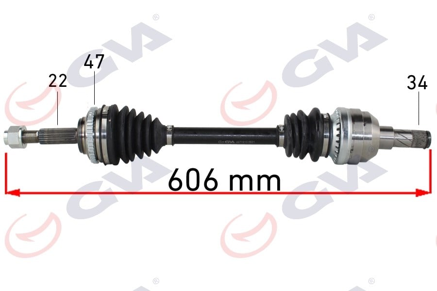Komple Aks Sol Chevrolet Kalos 1.4 16V Aveo 1.4 16V 03-08 Abs Li 22X34x47 Diş 606Mm Manuel Gva 4471913