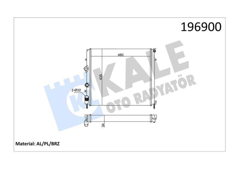 Motor Su Radyatörü Renault Kangoo 97> 1.9D Klimasız Mek 479X442x34 1 Sıra Alb Sistem Kale 0534351Ab