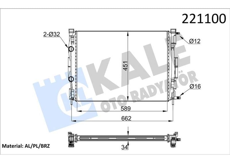 Motor Su Radyatörü Renault Megane Iı 02>Scenıc 03> 1.5-1.9Dci/1.4-1.6-2.0 16V Ac Klimasız Mek 590X455x34 1 Sıra Alb Kale 0520231Ab
