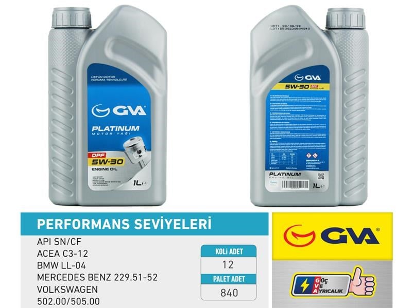 Motor Yağı 5W30 1 Lt Platınum Partiküllü-Dpf Tam Sentetik Apı Sn/Cf Gva 9920150