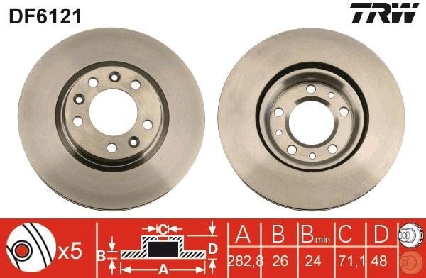 Ön Fren Aynası 407 1.6Hdı 1.8-2.016V-2.0Hdı 04 > 607 2.0 00 > 508 10 > 283X26x5dlxhavalı Df4142 Trw Df6121
