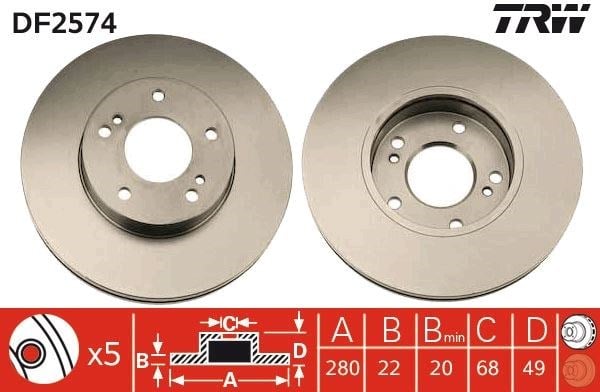 Ön Fren Diski Hava Kanallı Nıssan Maxıma 2.0L Vq20de Dohc A32 V6 95-00 280 Çap X 5 Bijon - Takım Disk Fiyatıdır Trw Df2574