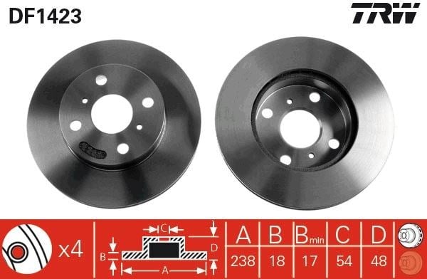 Ön Fren Diski Hava Kanallı Toyota Corolla 1.3L 2E Ee100 95-98 / 1.6L 4A-F Ae92 88-92 238 Çap X 4 Bijon - Takım Disk Fiyatıdır Trw Df1423