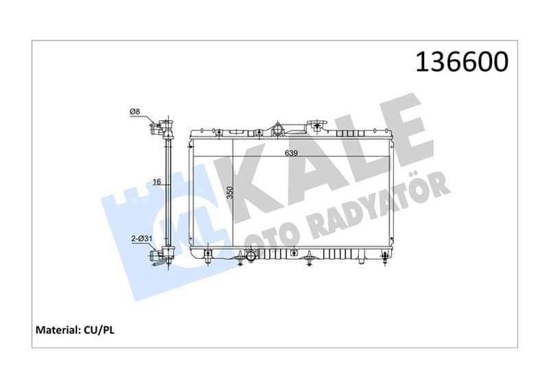Radyatör Corolla Ae101 93-98 1.6 Xlı At 1 Sıra Cu Pl 350X639x16 Kale 1801021Pa