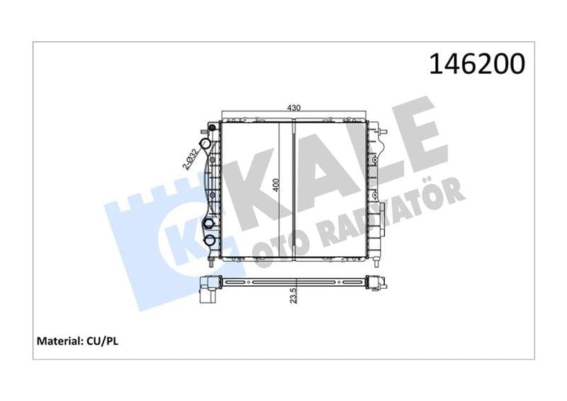 Radyatör Exp-Clıo 1.2-1.4 Benzinli 429X398x22 1 Sıra Cu Pl Sistem Kale 0533331Pa